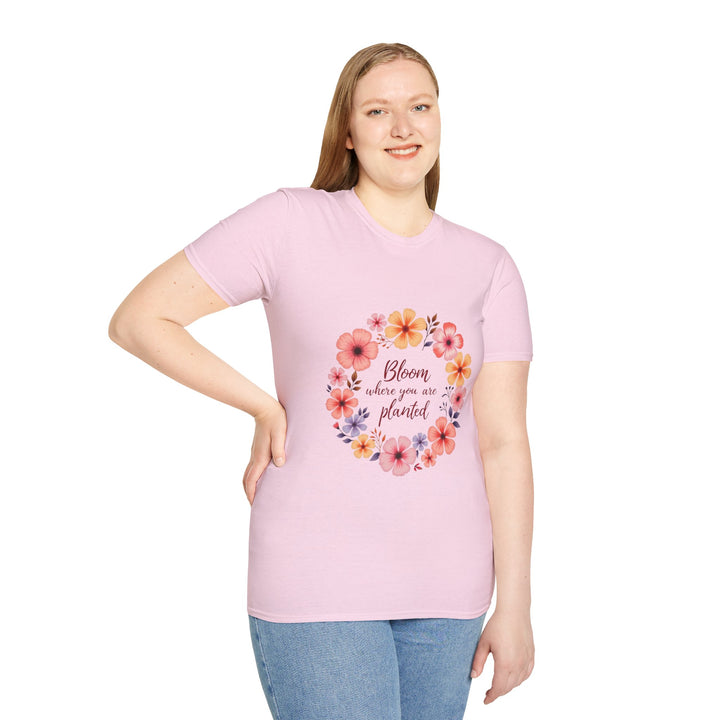 A colorful floral mandala design with a quote on a t-shirt