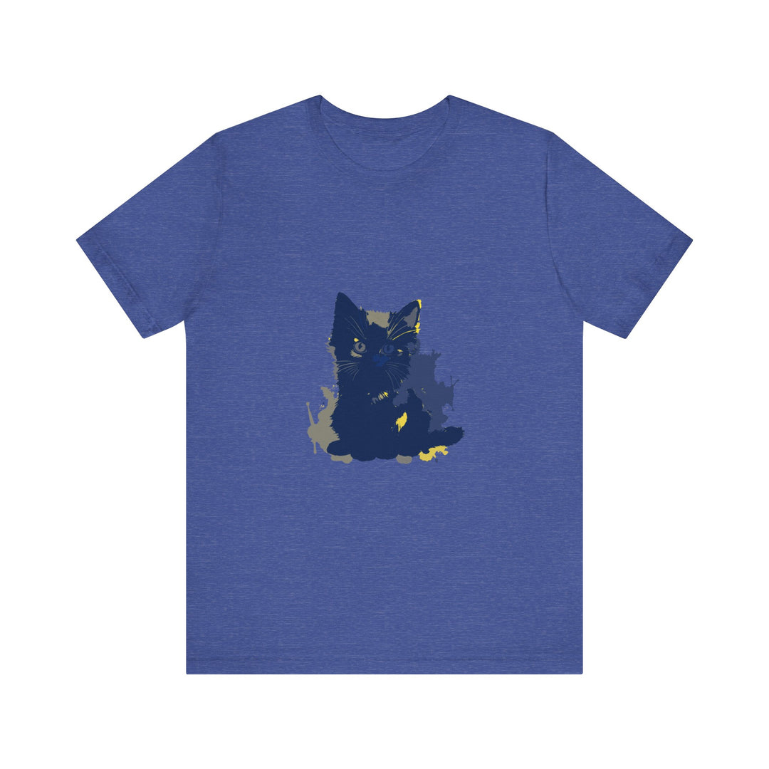 Midnight Blue Cat Mystery T-Shirt: A stylish, unique t-shirt featuring a mysterious midnight blue cat design