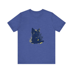Midnight Blue Cat Mystery T-Shirt: A stylish, unique t-shirt featuring a mysterious midnight blue cat design