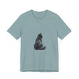 Soft and comfortable black t-shirt with a minimalistic silhouette of a cozy cat