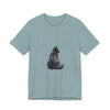 Soft and comfortable black t-shirt with a minimalistic silhouette of a cozy cat