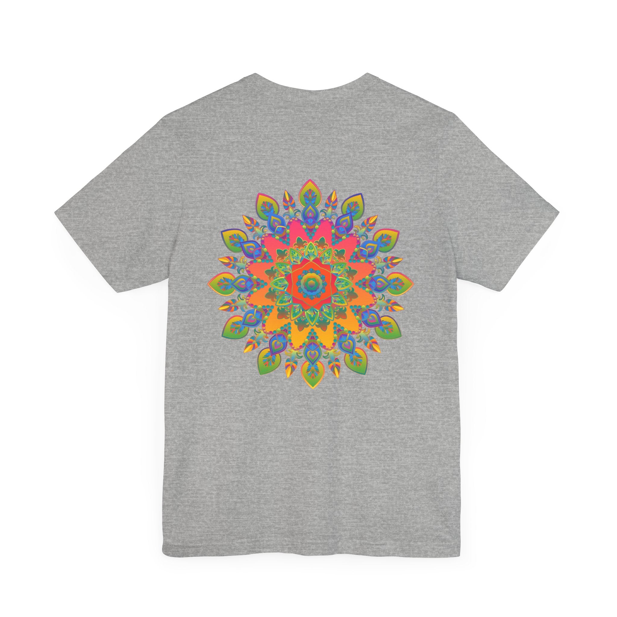 Colorful psychedelic mandala t-shirt with intricate spiritual design for inner peace and tranquility