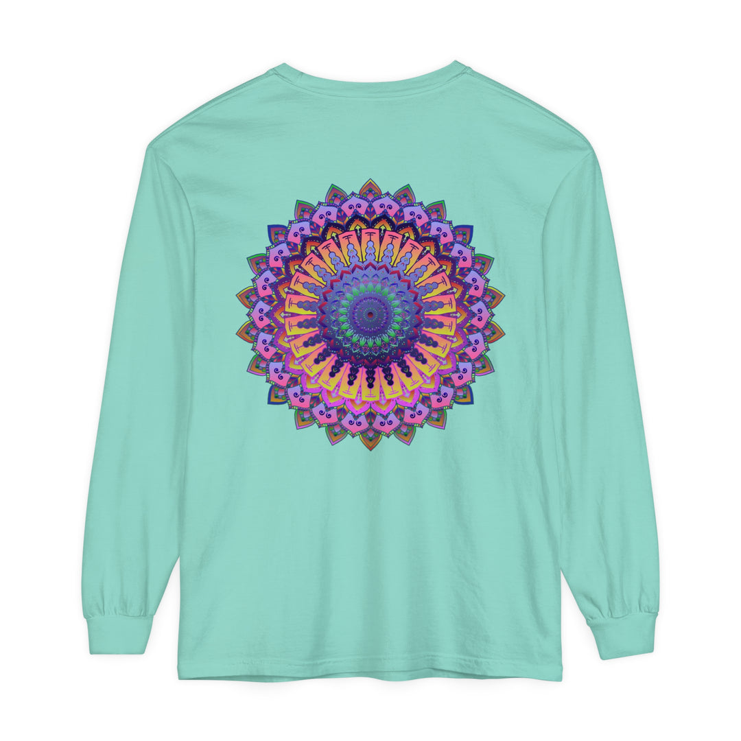 Intricate Mandala Unisex Long Sleeve T-Shirt featuring colorful, detailed mandala design on both front and back