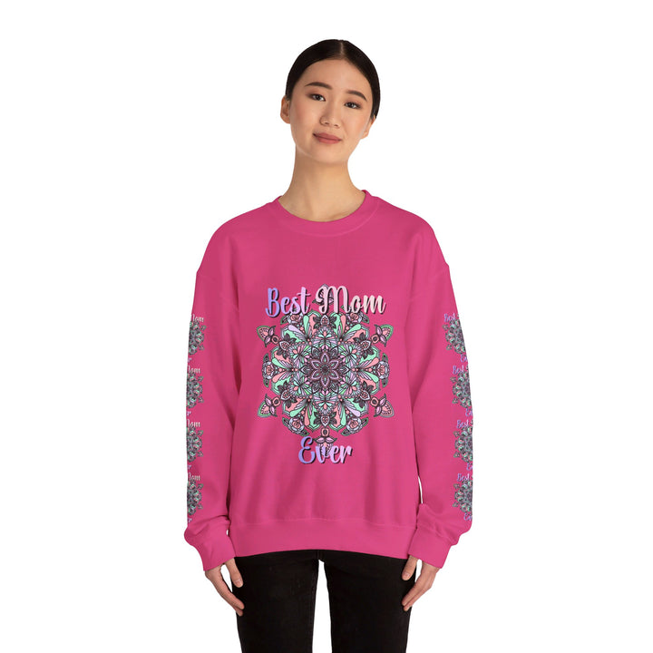 Cozy black crewneck sweatshirt with 'Best Mom Ever' design, a perfect birthday gift for any mom