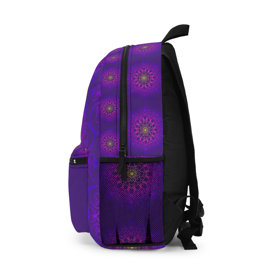 Zaino Mandala viola con intricato design floreale e comfort