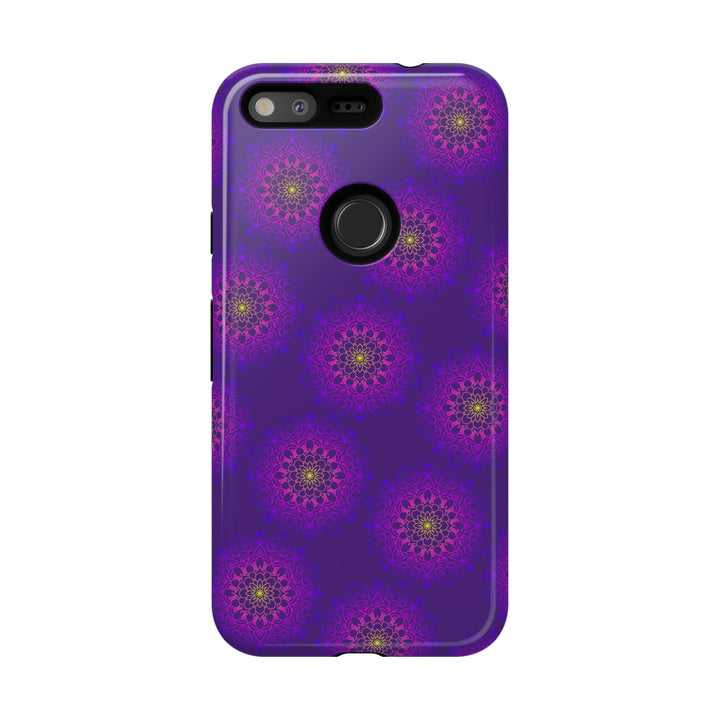 Intricate Purple Floral iPhone Case with Bold Mandala Design