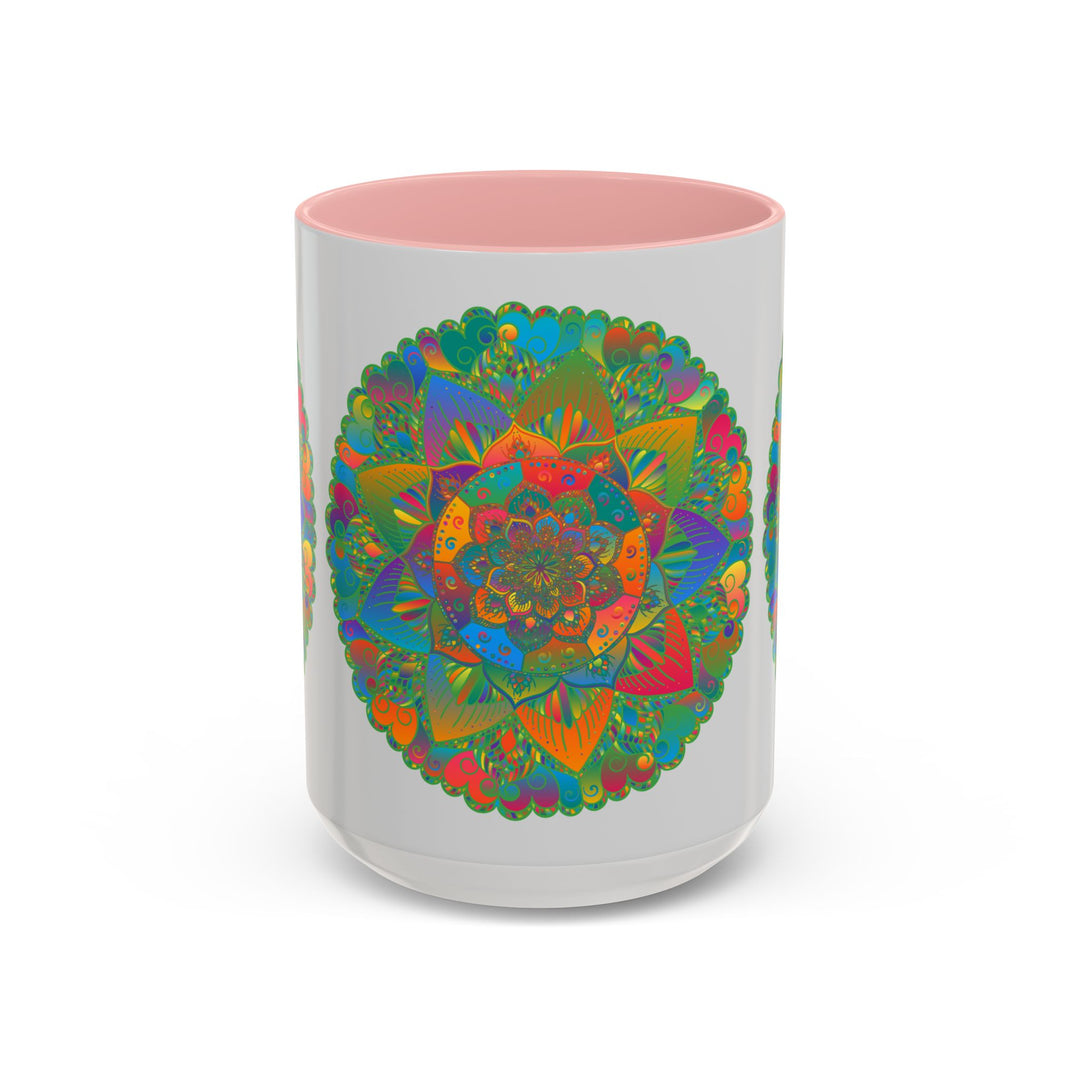 Colorful floral mandala art mug featuring intricate designs and vibrant colors