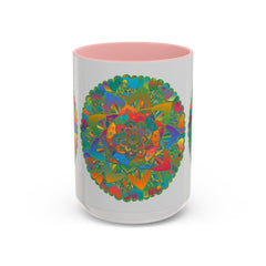 Colorful floral mandala art mug featuring intricate designs and vibrant colors