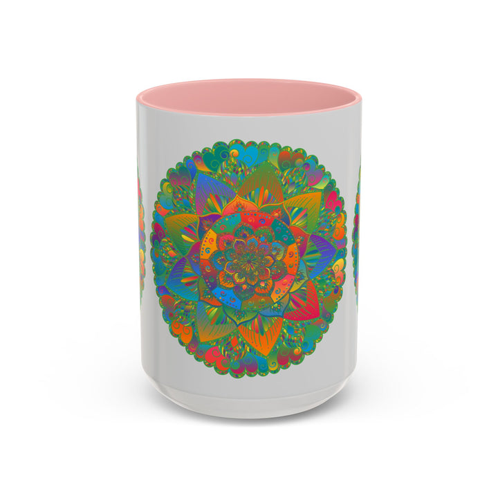 Colorful floral mandala art mug featuring intricate designs and vibrant colors