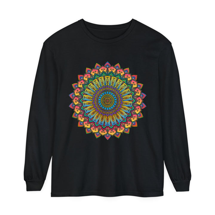 Intricate Mandala Unisex Long Sleeve T-Shirt featuring detailed mandala design on front and sleeves