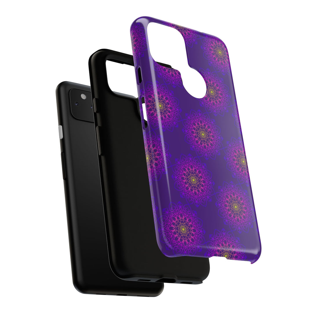 Intricate Purple Floral iPhone Case with Bold Mandala Design
