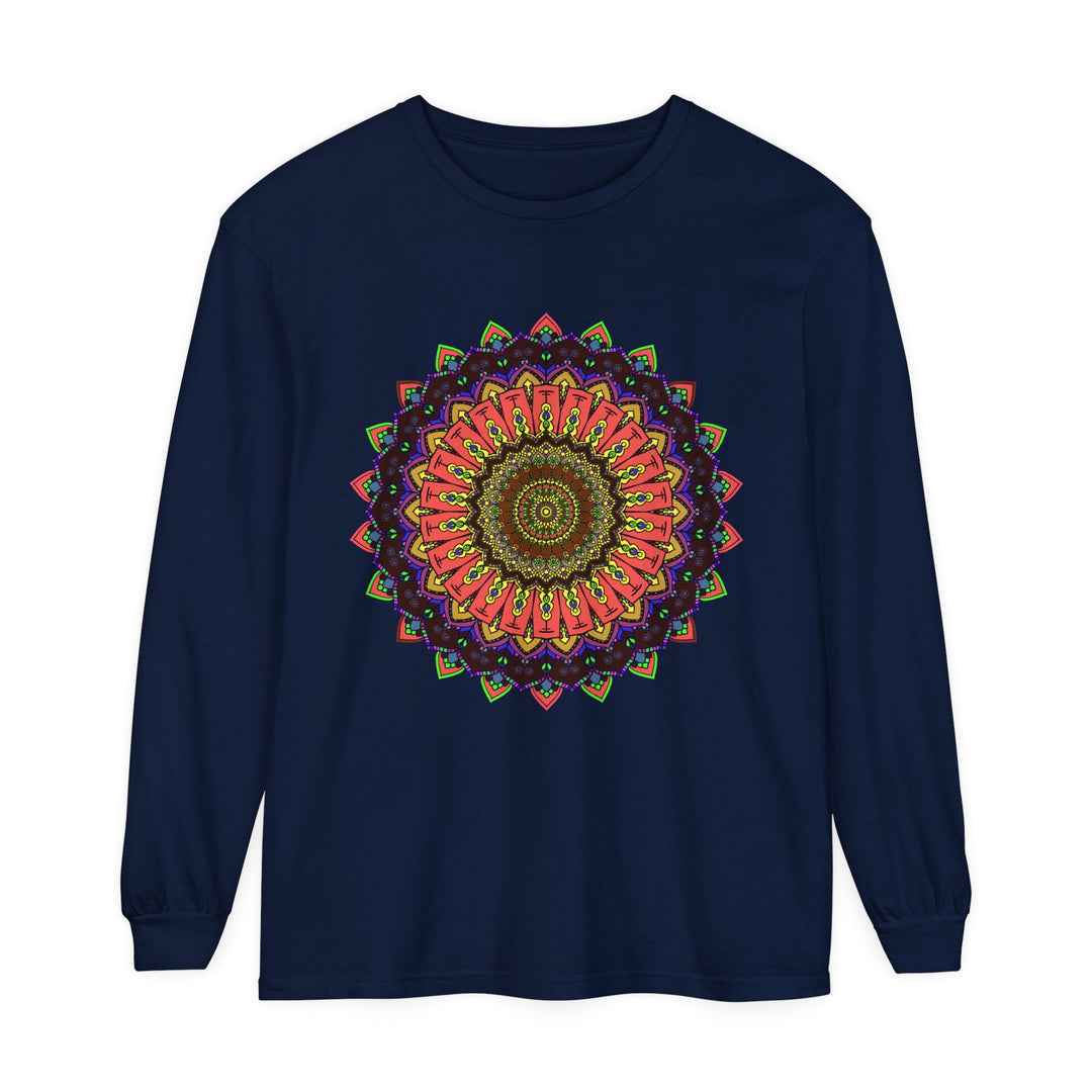 Colorful and detailed long sleeve T-shirt with intricate mandala design