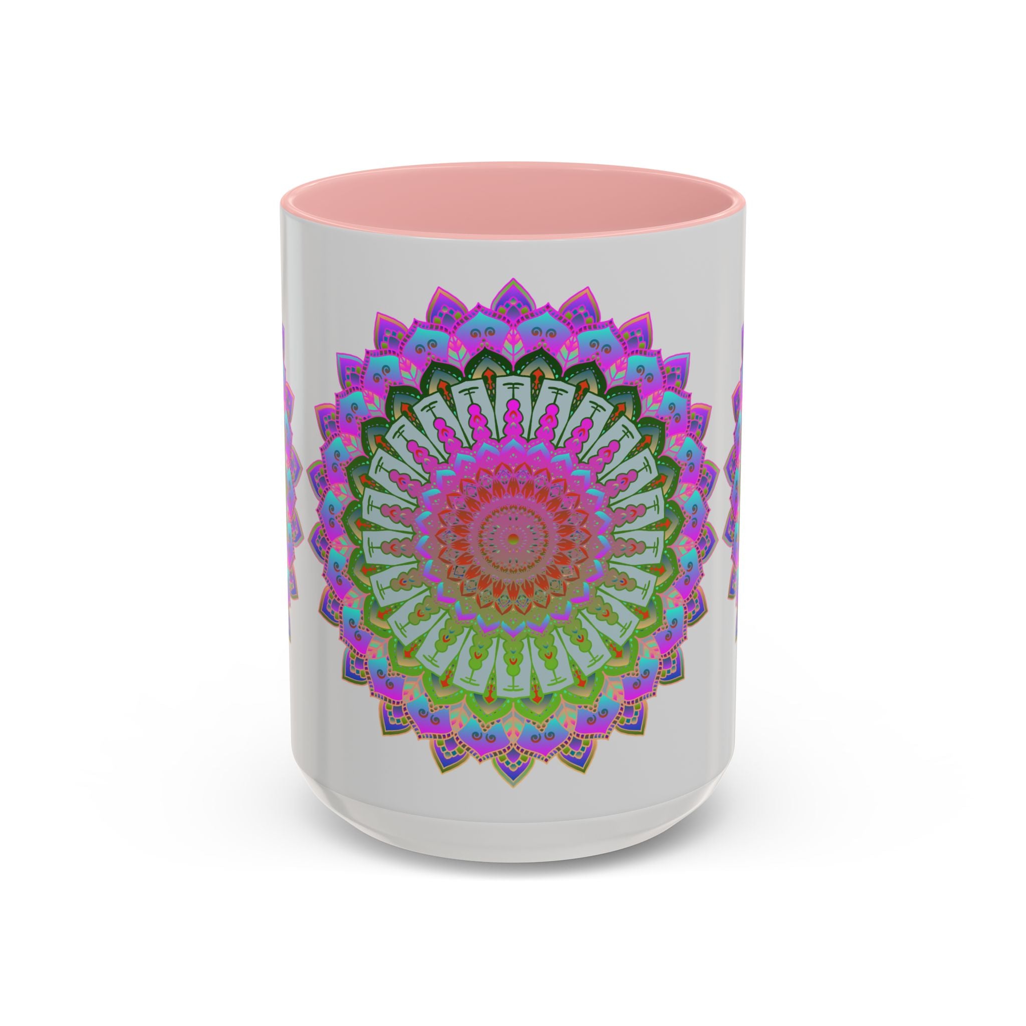 Colorful mandala art mug featuring hand-painted intricate design