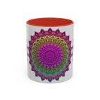 Handcrafted mug featuring a colorful and intricate mandala design
