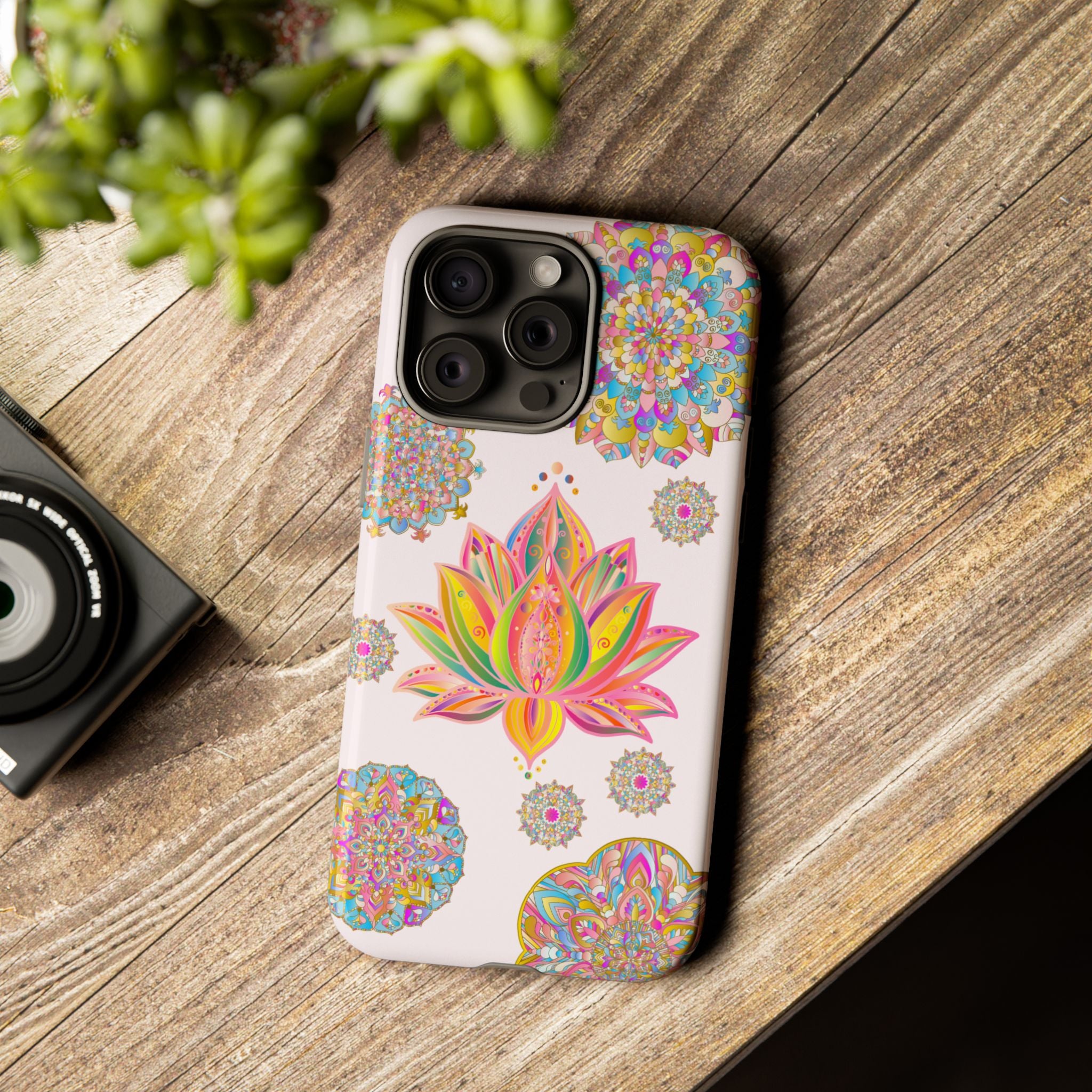 Light pink phone case featuring a beautiful lotus flower mandala design