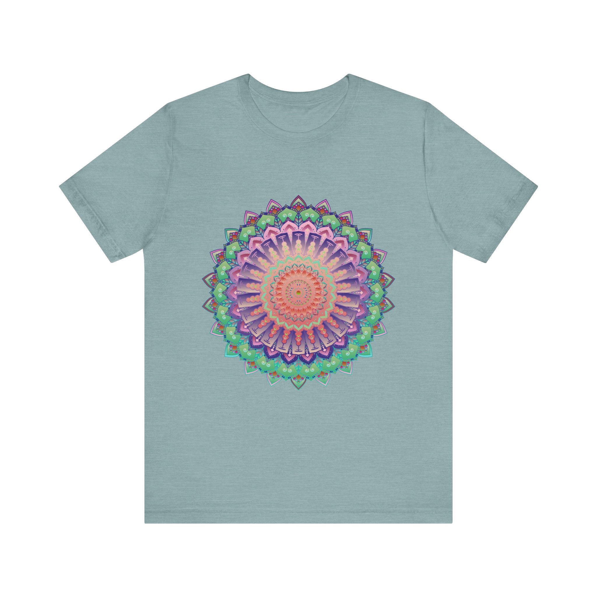 Vibrant Mandala Tee featuring colorful and psychedelic design, perfect for free spirits and lovers of bold, eye-catching fashion
