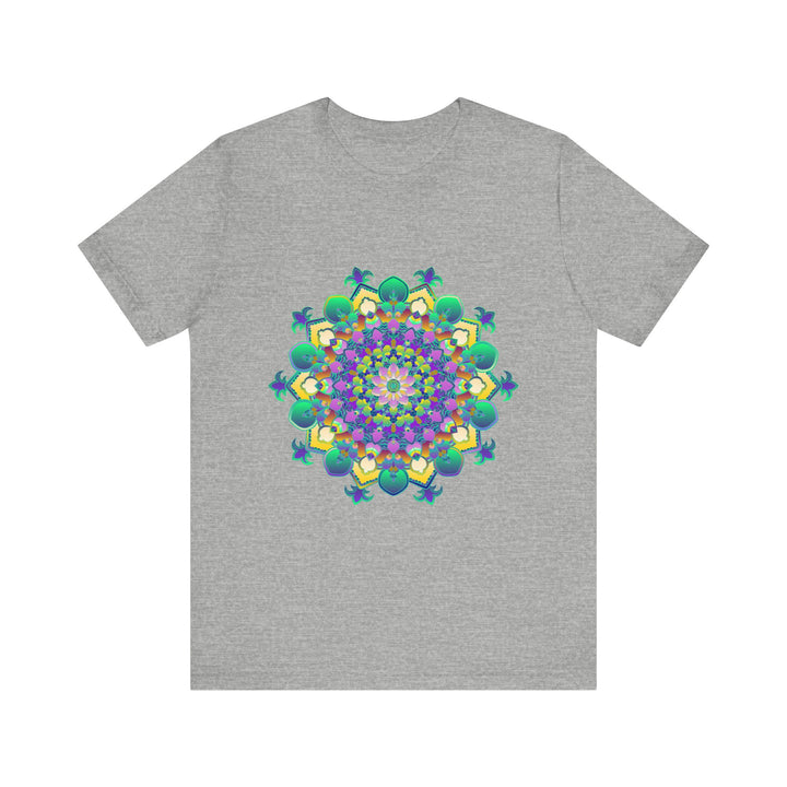 A vibrant and intricate mandala design adorns this comfortable tee, promoting peace and tranquility during meditation and everyday wear