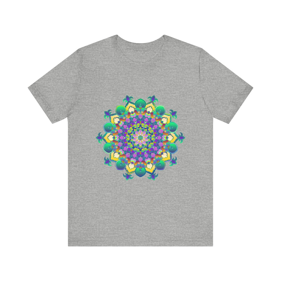 A vibrant and intricate mandala design adorns this comfortable tee, promoting peace and tranquility during meditation and everyday wear