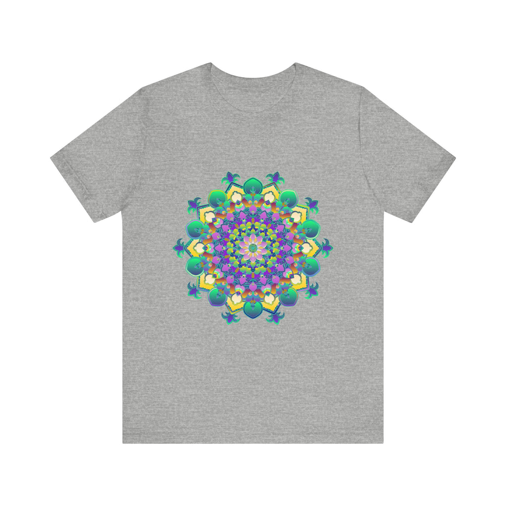 A vibrant and intricate mandala design adorns this comfortable tee, promoting peace and tranquility during meditation and everyday wear