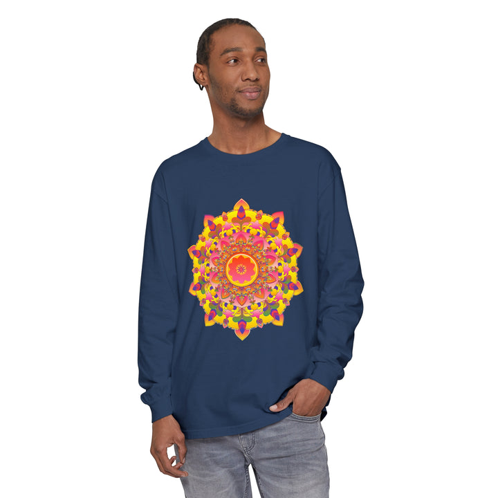 Colorful and intricate mandala design on a comfortable unisex long sleeve t-shirt