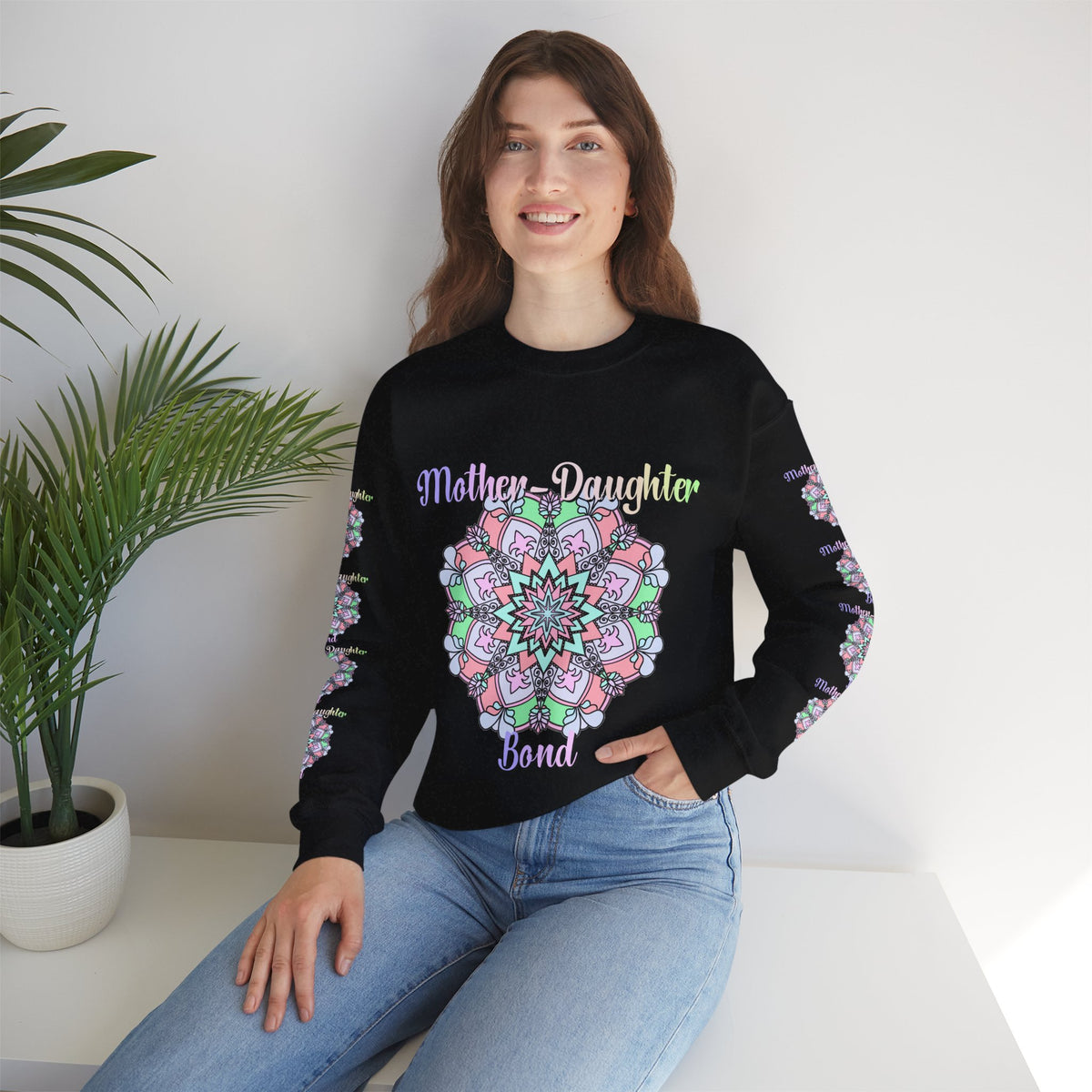 Felpa Girocollo Legame Madre-Figlia — Regalo di Famiglia Mandala Floreale