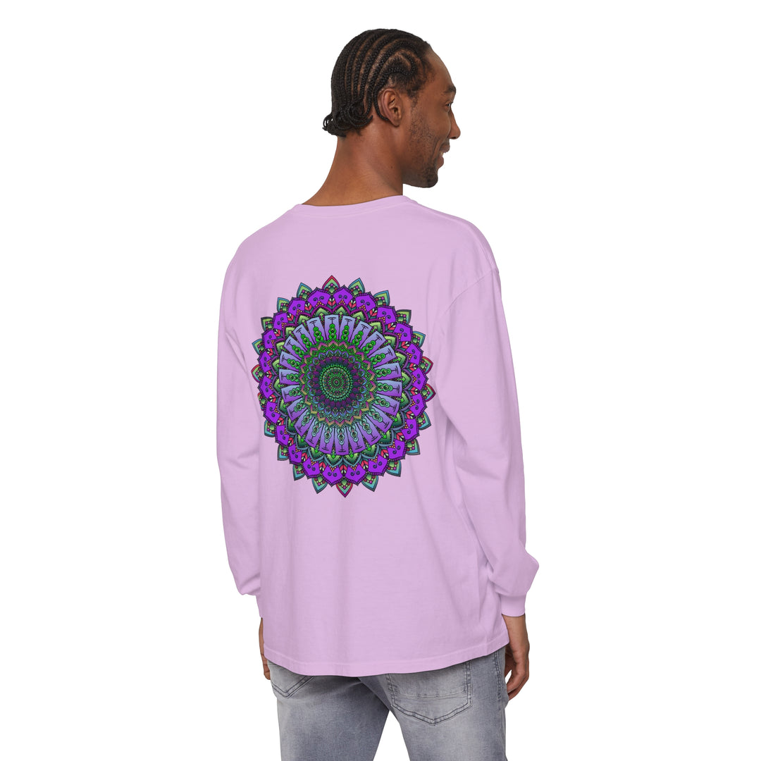 Intricate Mandala Unisex Long Sleeve T-Shirt featuring a beautiful and ornate mandala design in vibrant colors