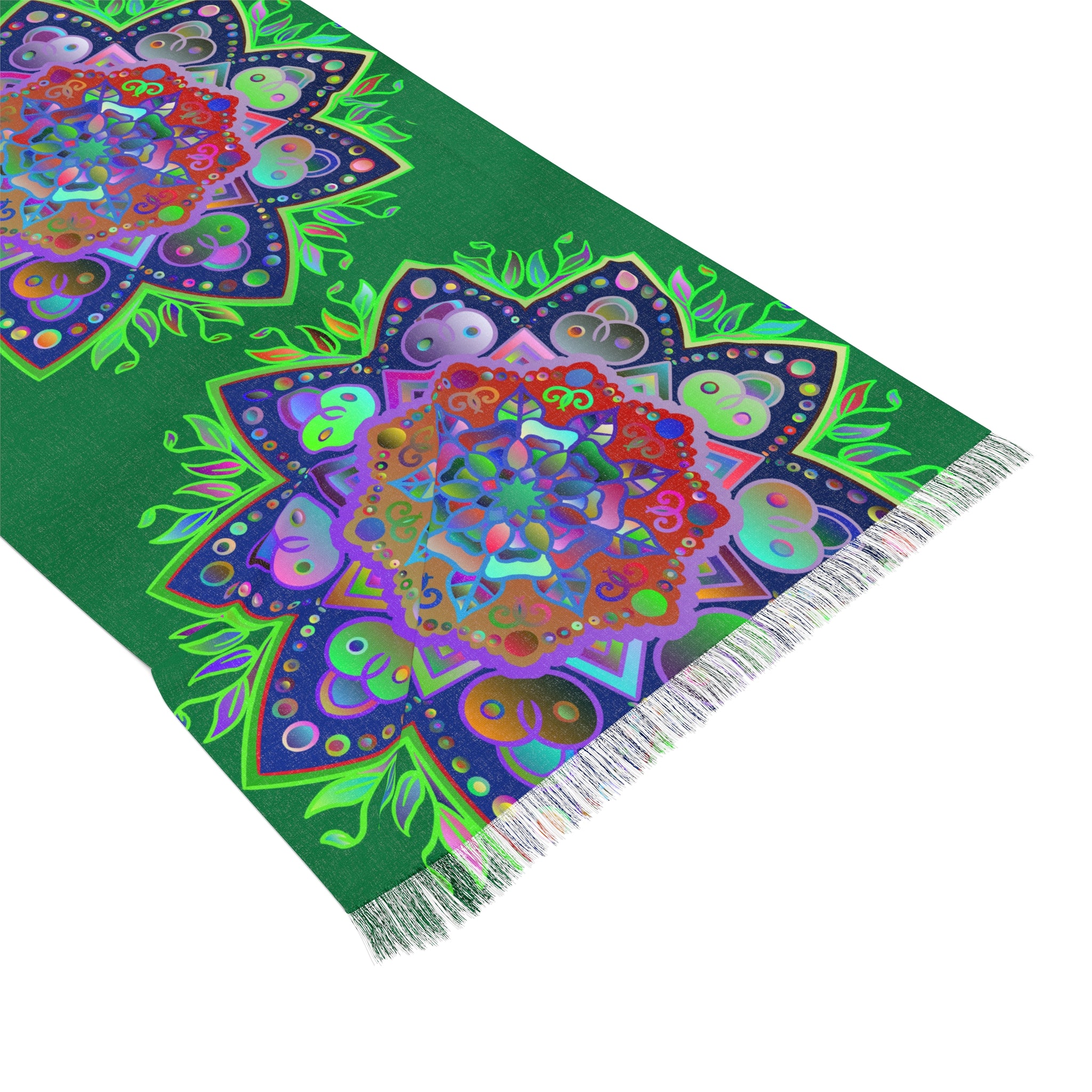 Green Mandala Flower Scarf — Vibrant Blue & Green Floral Light Scarf