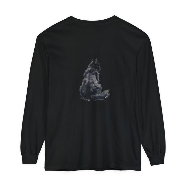 Black cat silhouette printed on a comfortable unisex long sleeve t-shirt