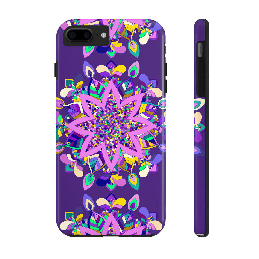 Hand-drawn purple Mandala Art iPhone X/XS phone case, showcasing intricate details and unique design for stylish device protection