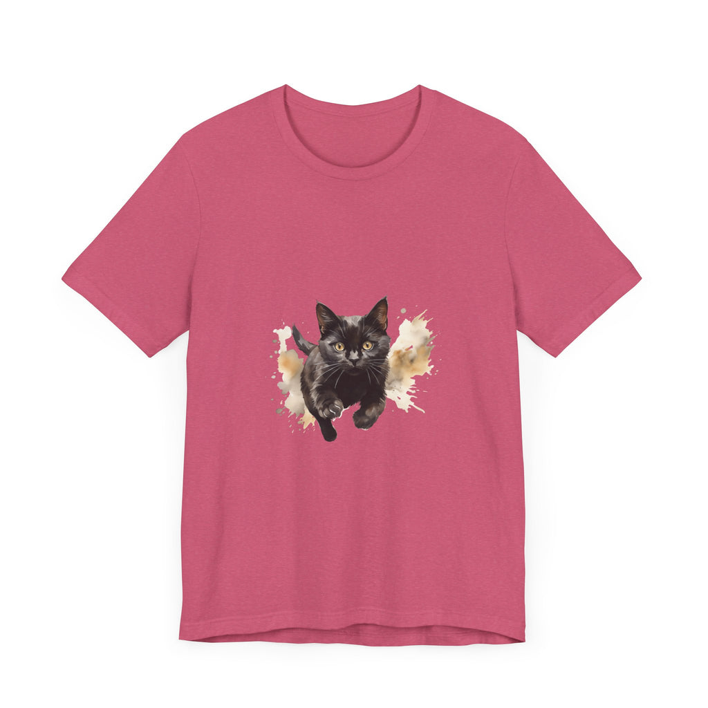 Black Cat Watercolor Sprint T-Shirt, a comfortable and stylish shirt perfect for cat lovers and art enthusiasts