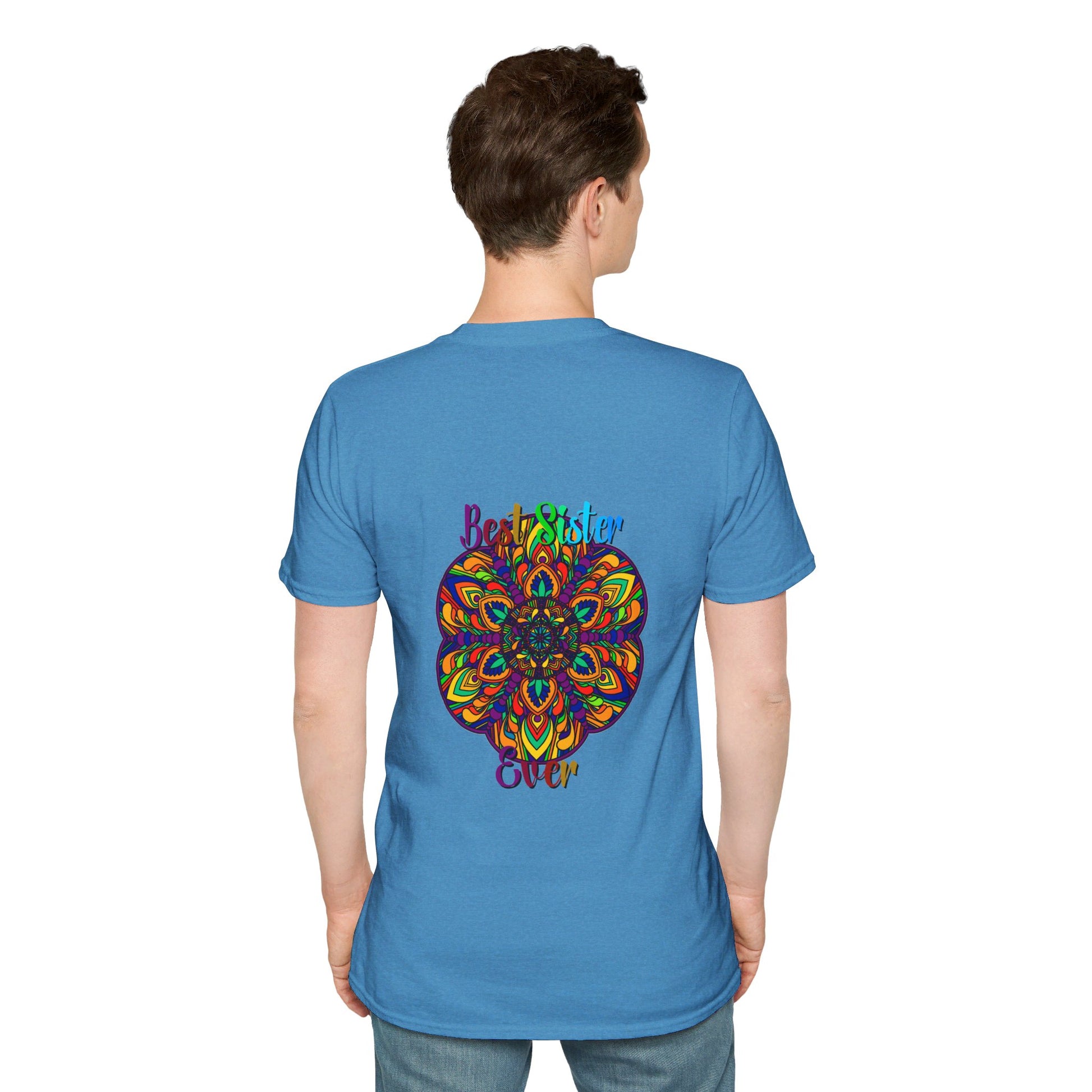 Beautiful hand-drawn mandala art gift for sister unisex softstyle t-shirt