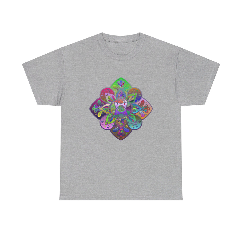 Colorful mandala art design printed on a comfortable unisex heavy cotton t-shirt, perfect for yoga and mindfulness practices