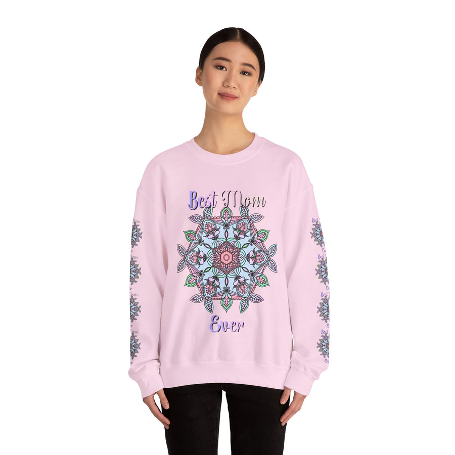 Mandala Art Crewneck Sweatshirt Celebrating Moms in Soft Hues