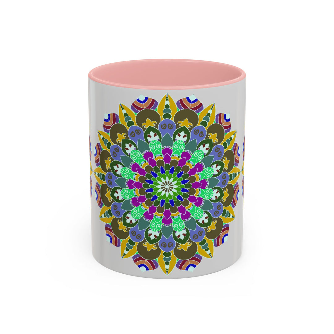 Beautiful mandala art mug featuring vibrant colors and serene patterns