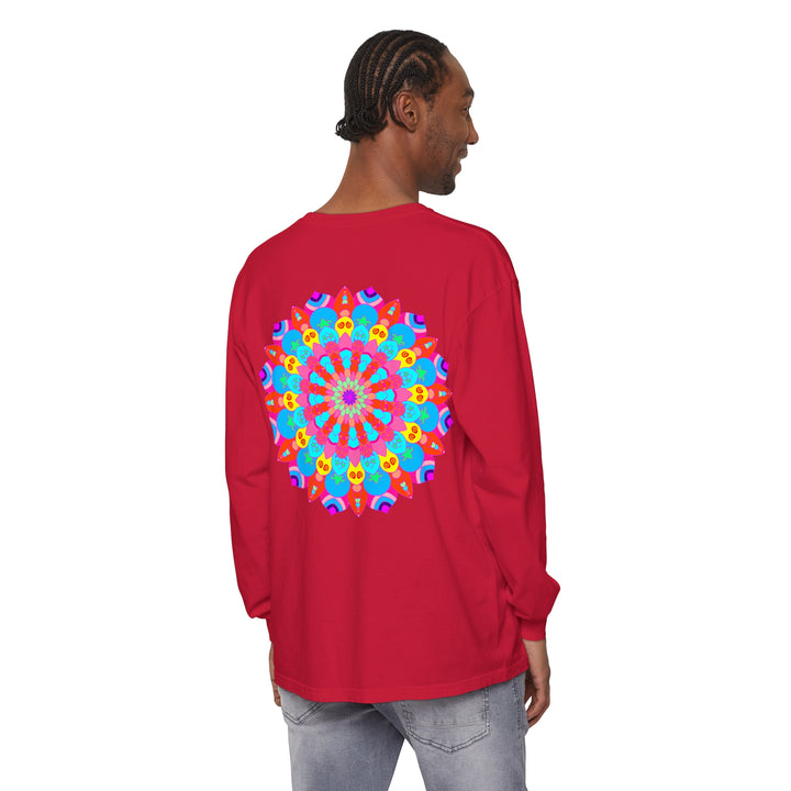 Vibrant and intricate mandala design on a unisex long sleeve t-shirt