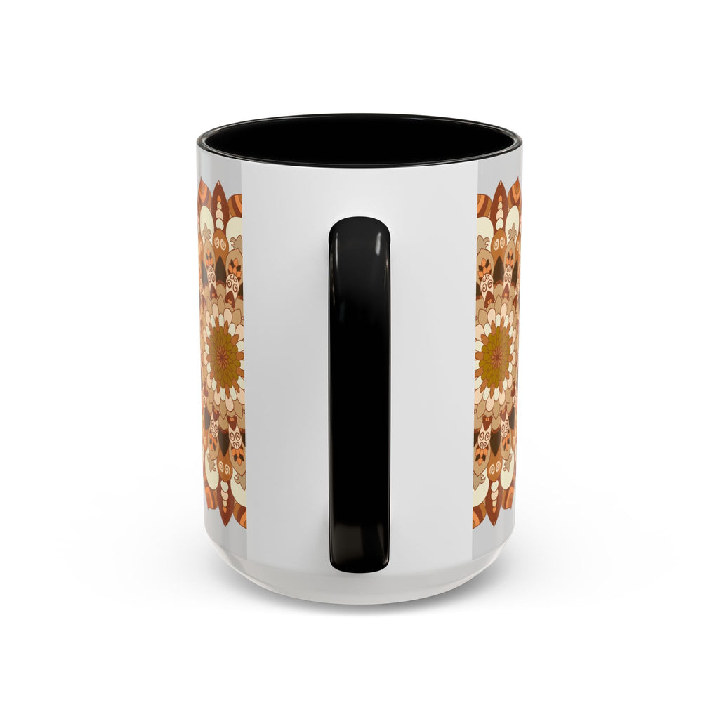 Delightful light grey background mandala art mug with stunning and detailed patterns