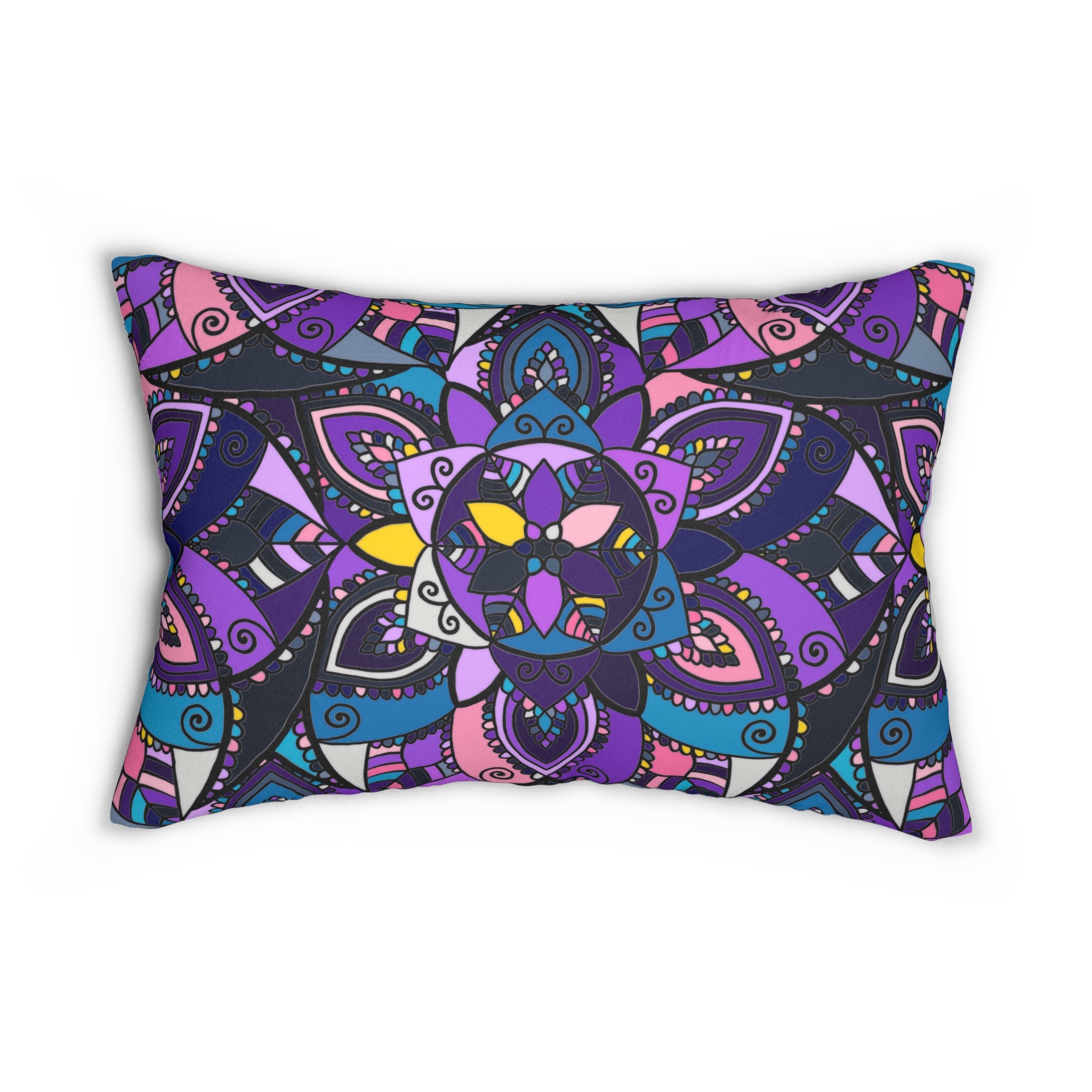 Mandala Lumbar Pillow — Boho Floral Mandala Accent Pillow (Purple, Pink & Teal)