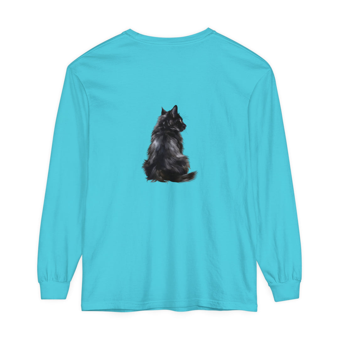 Black Cat Mystique Long Sleeve T-Shirt featuring a sleek black cat design