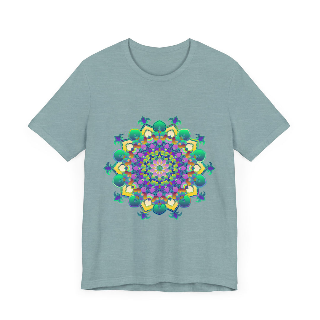 Colorful Mandala Meditation Tee featuring a vibrant design promoting peace and tranquility for a calming and relaxing experience