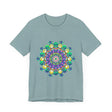 Colorful Mandala Meditation Tee featuring a vibrant design promoting peace and tranquility for a calming and relaxing experience