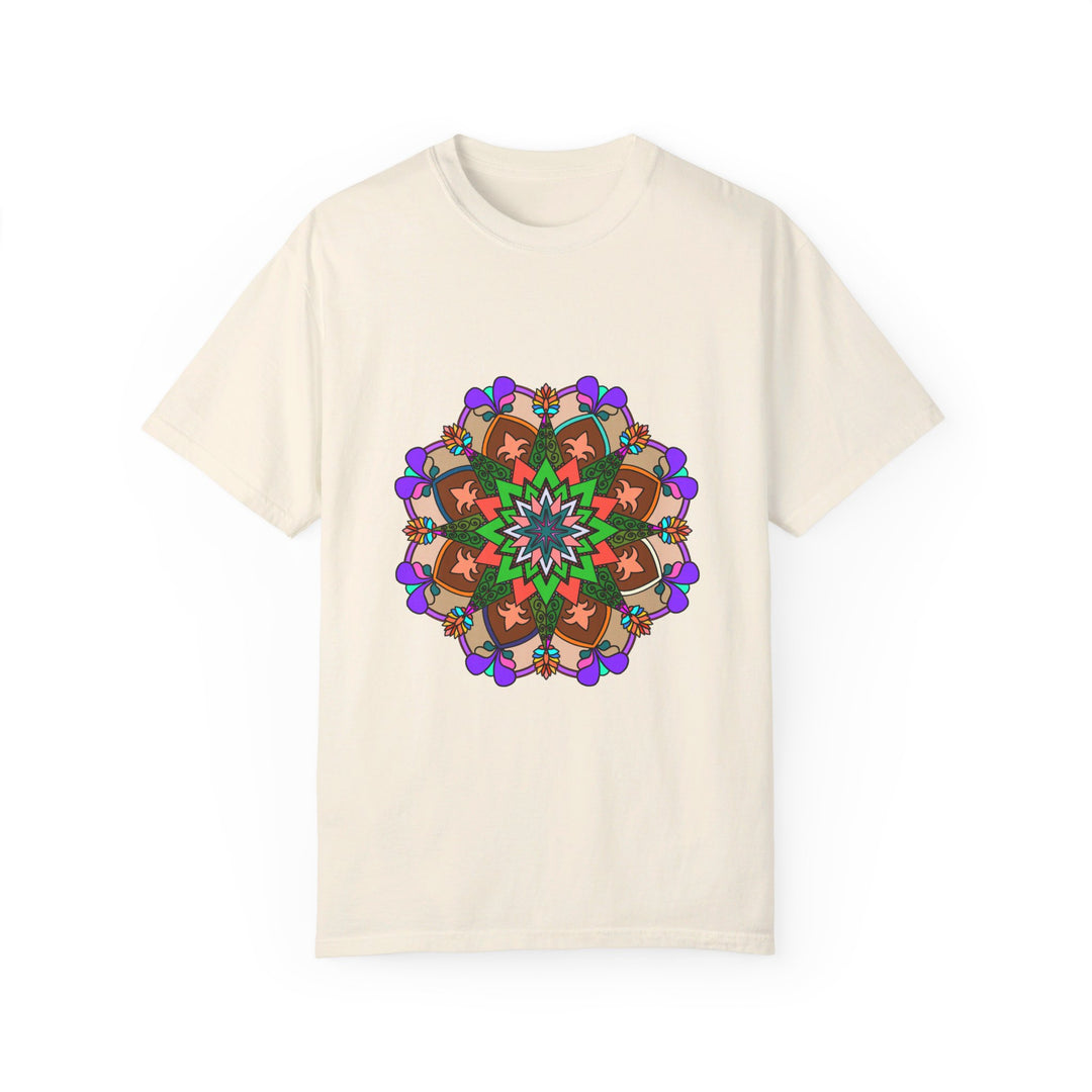 Unisex Mandala T-Shirt featuring intricate hand-drawn mandala art on 100% ring-spun cotton, garment-dyed for maximum comfort