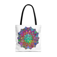 Vibrant and intricate mandala design tote bag in various colors
