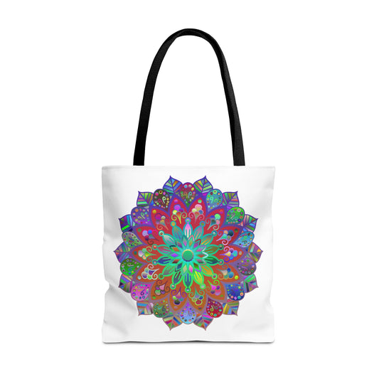 Vibrant and intricate mandala design tote bag in various colors