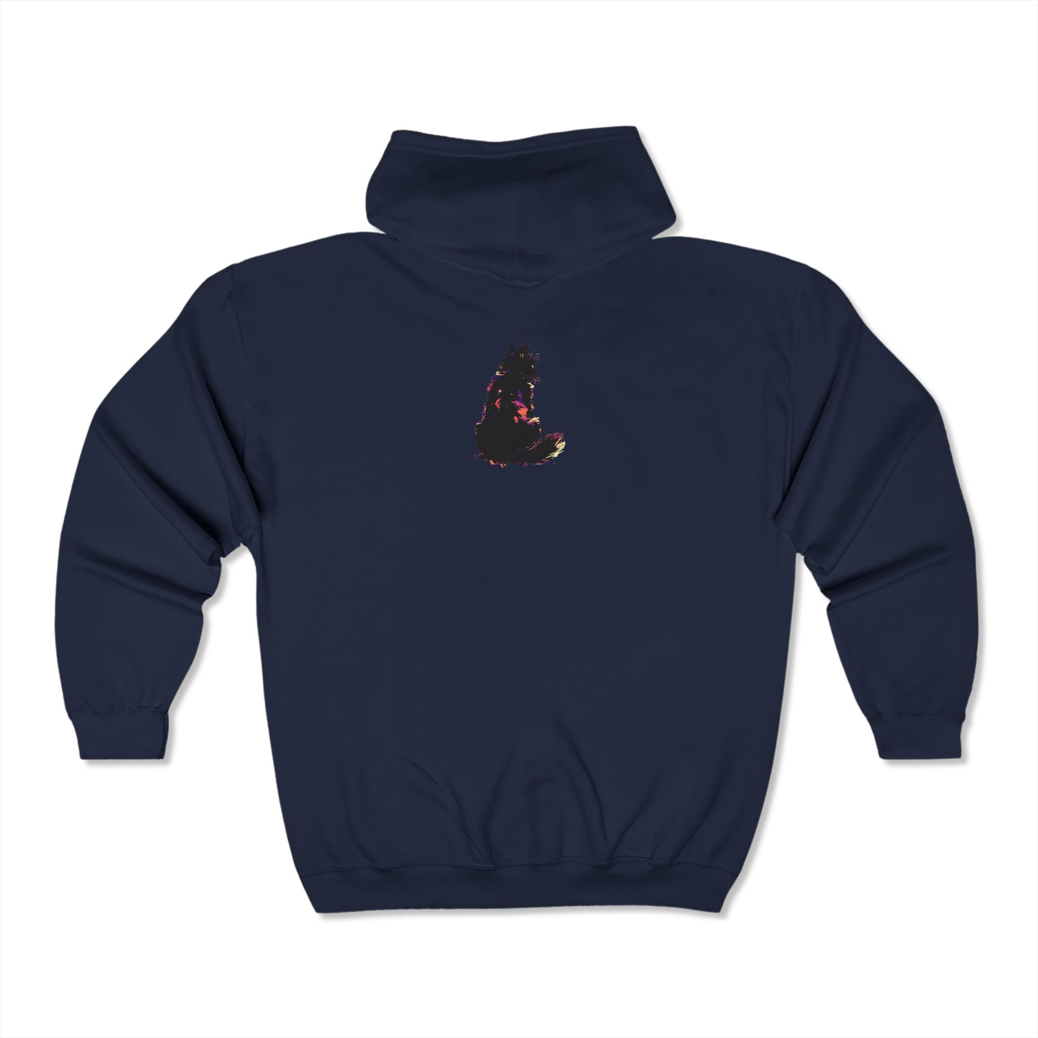 Comfortable hoodie adorned with a beautiful watercolor illustration of a black cat