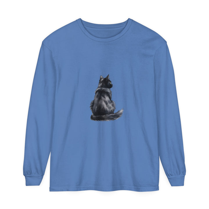 Black Cat Watercolor Long Sleeve T-Shirt with vibrant hand-painted cat design