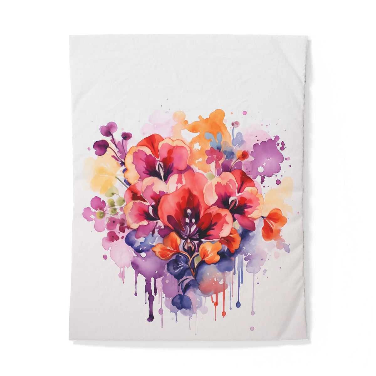 Watercolor Floral Duvet Cover – Vibrant Drip Bouquet Cotton Bedding