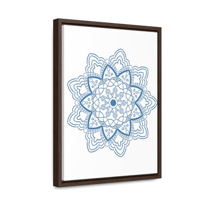 Beautiful handmade steel blue Mandala Design Wall Art on gallery canvas wraps, displayed in a vertical frame