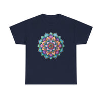 Unisex Mandala Art Yoga Mindfulness - Unisex Heavy Cotton Tee in black with vibrant mandala print