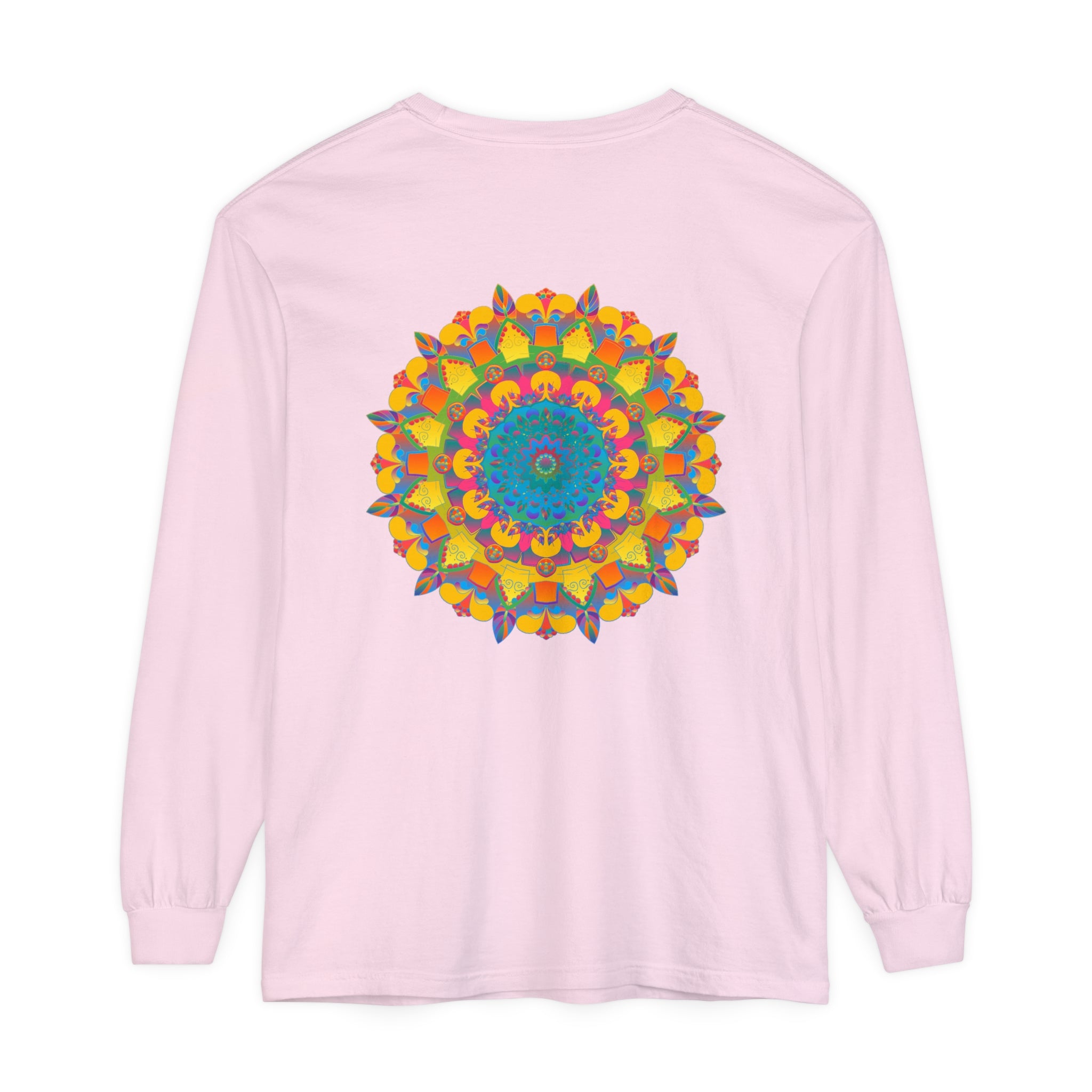 Colorful and intricate mandala design on a comfortable unisex long sleeve t-shirt