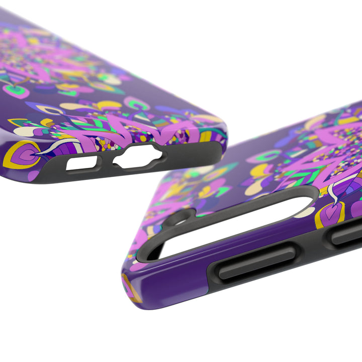 Hand drawn purple mandala art phone case designed for iPhone X/XS